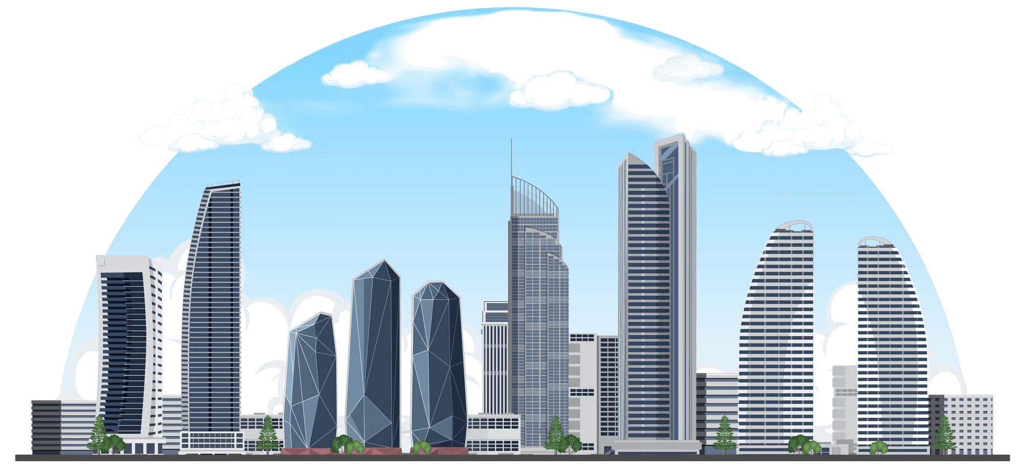Illustrated city skyline for Houston software development