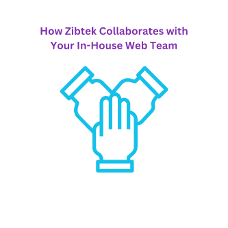 Graphic of hands on top of one another signaling teamwork for web development team