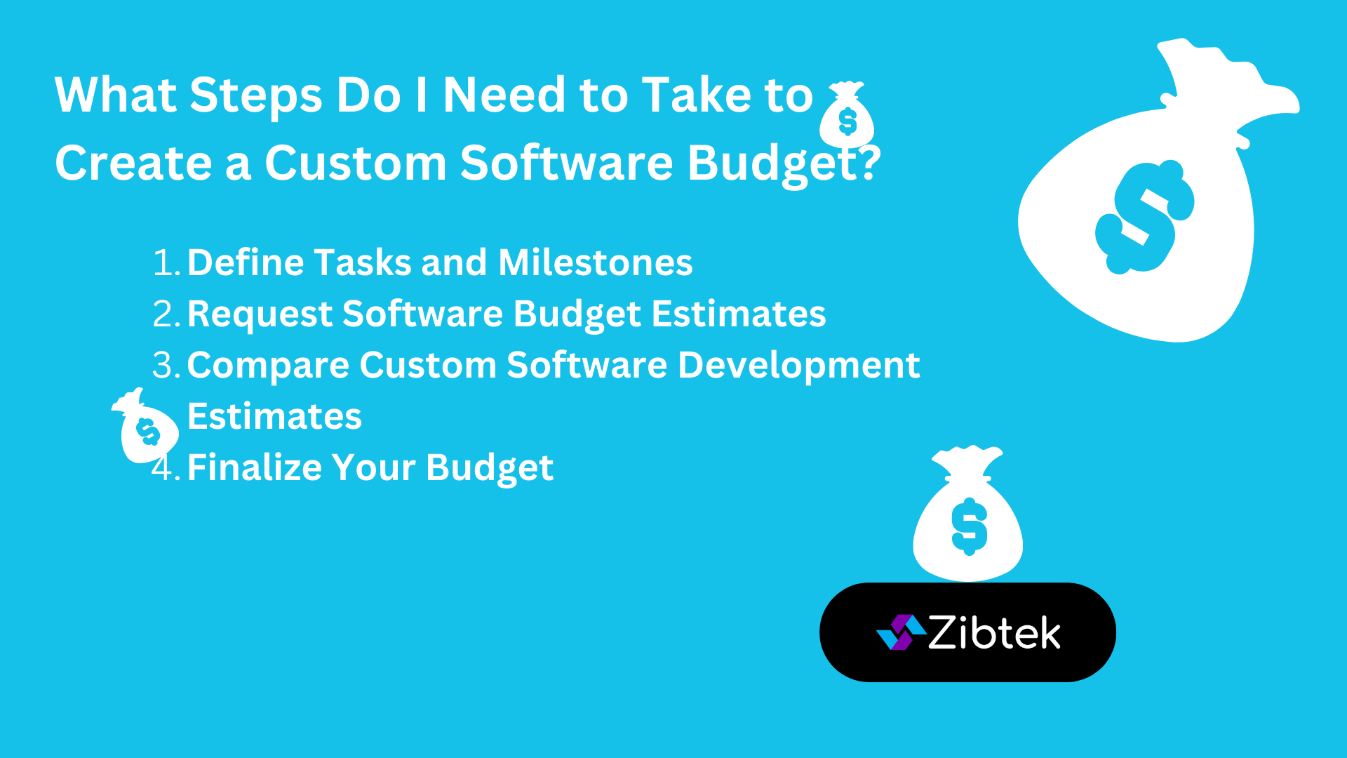 Bullet list of steps to create a custom software budget
