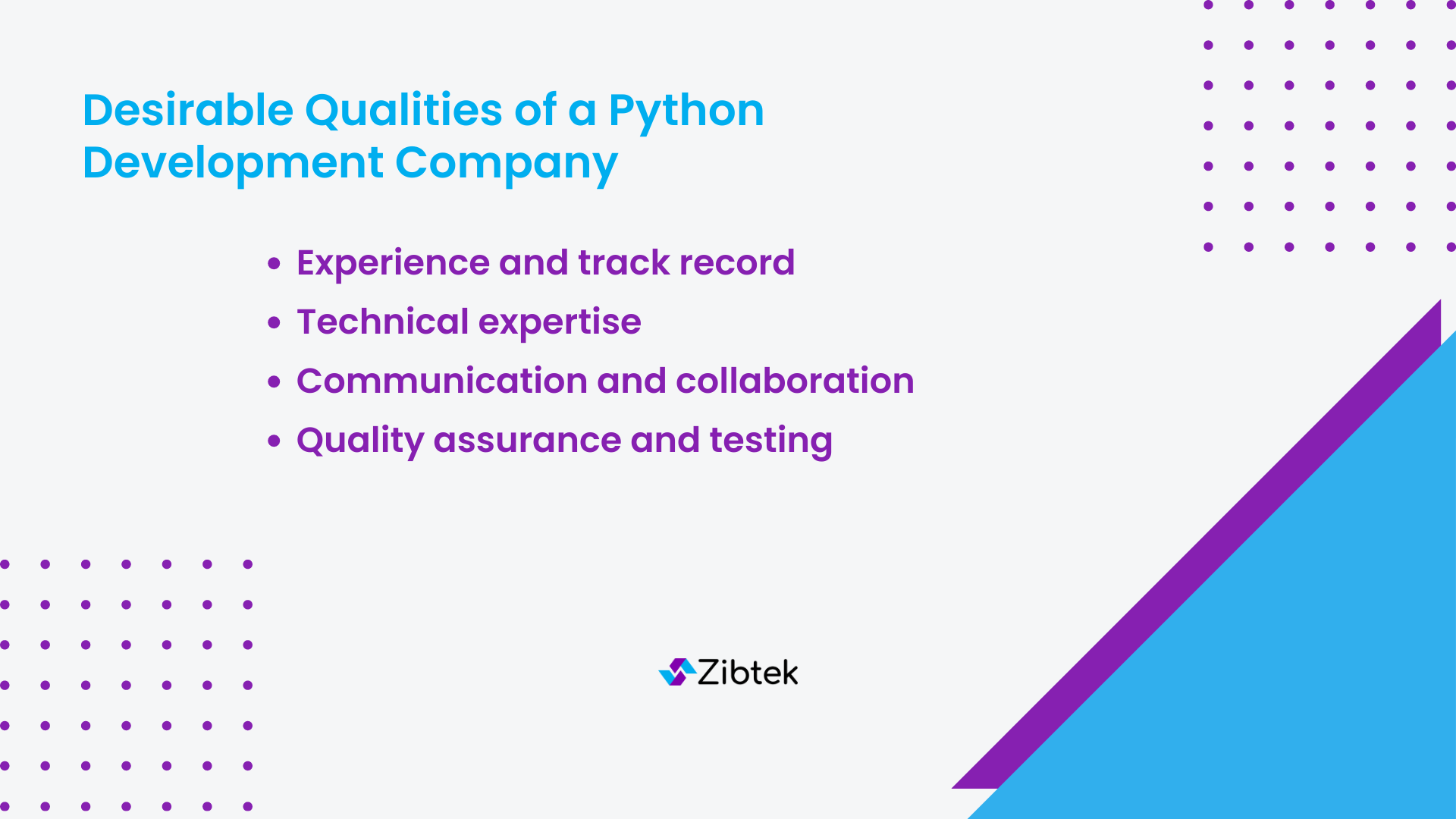 bulleted list of good python development company qualities