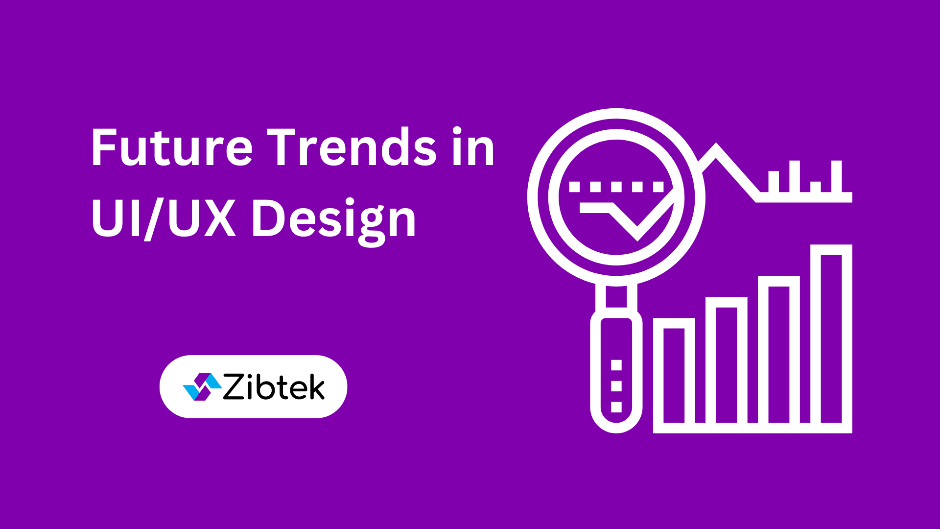 Future trends graphic for UI and UX design with magnifying glass and chart