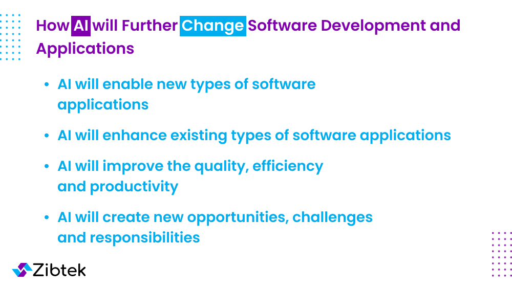 Bullet points on how AI will further change software development